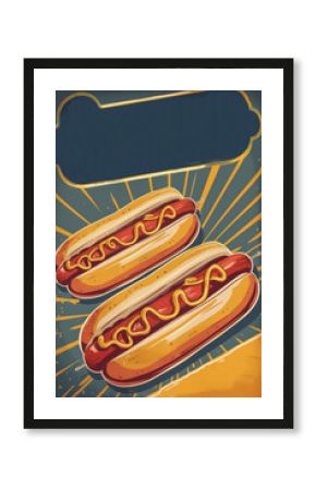 hotdogs on retro vintage poster, food poster for hotdog day celebration and advertising