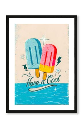 Have a Cool Day. Retro, Playful and Nostalgic, Vibrant Popsicles Poster Celebrating Classic Summer Treat – Ice Cream.on Pastel Background