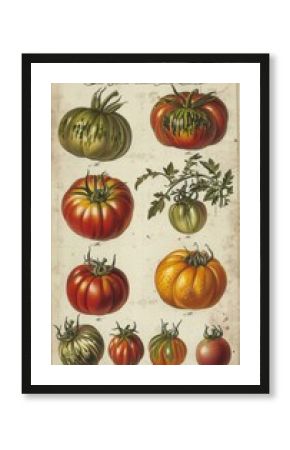 Vintage Botanical Print of Heirloom Tomato Varieties in Antique Elegant Design for Kitchen Decor