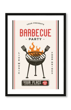 Barbecue party card template. BBQ grill square card for social media marketing, stories. Barbecue post design. Stock poster flyer