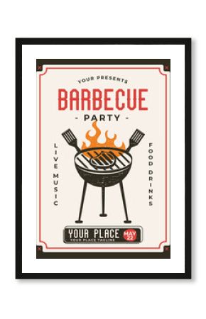 Barbecue party flyer template. BBQ grill card for social media marketing. Barbecue post design. Stock poster