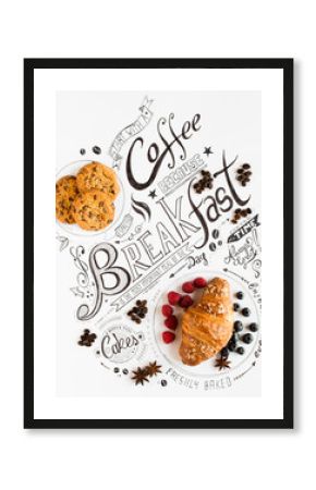 Hand Drawn Breakfast Lettering Typography with classic Phrases in a vintage composition.