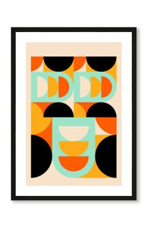 Retro Geometric Abstract Art, Colorful Shapes Wall Decor, Mid-Century Modern Illustration for Posters, Cards, and Prints