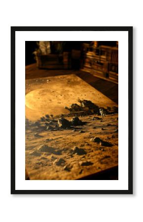 Lunar landscape art print, a desert scene under a large moon