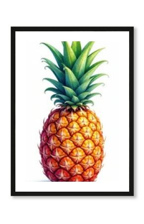 Watercolor pineapple, vibrant hues, textured leaves, juicy fruit , fruit, exotic