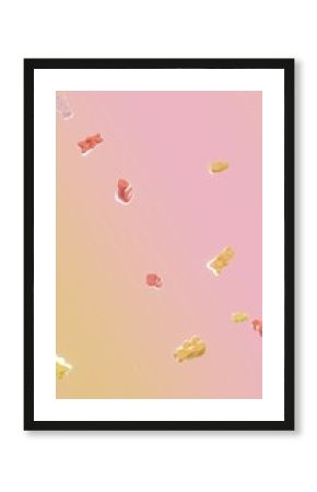 Summer 3D vertical falling gummy bear render image pink yellow many candy sweet juicy sugar doodle kids cartoon vintage retro vibe mockup copy space advertisement trendy cool pop poster background