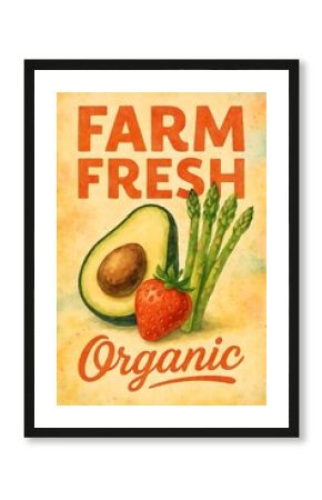 Farm Fresh Organic Fruits – Retro Poster