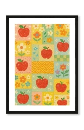 Colorful retro floral apples