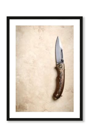 Antique old pocket knife in vintage poster style with cream shades and detailed hand-drawn art