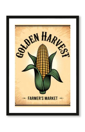 Vintage golden harvest corn farmer s market poster illustration