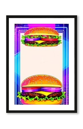 Pixel Art Cheeseburgers Neon Background
