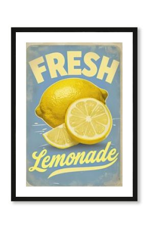 "Fresh Lemonade" Vintage Sign with Whole and Sliced Lemons