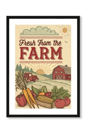 Vintage Farmers Market Poster Fresh From The Farm