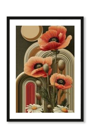 Pop art poppies, layered arches,  moon