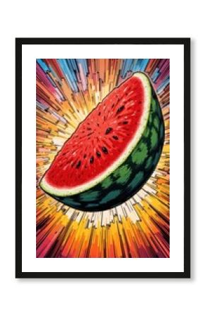 Red Watermelon Slice Pop Art Explosion Vertical Composition