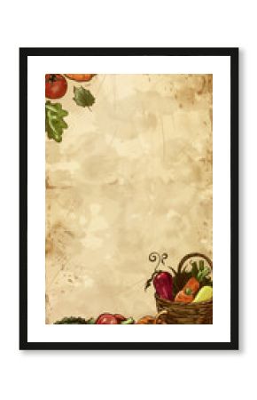 Hand Drawn Autumn Vegetables Frame on Vintage Background