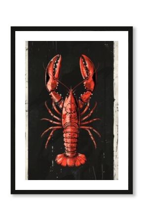 Vintage lobster illustration on beige striped background poster print