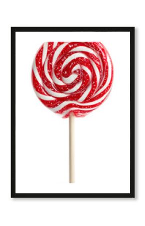 A lollipop with circular shape in white and red color, isolated on white background.