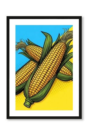 Vibrant Pop Art Corn Cobs with Halftone Dots on a Split Color Background