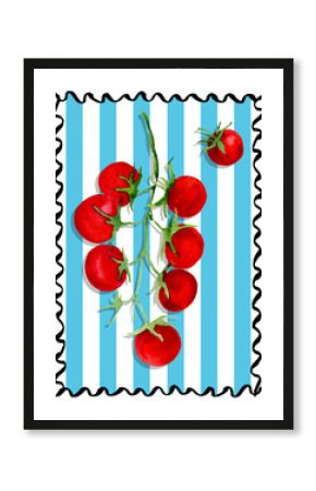 Tomatoes Poster. Hand drawn poster illustration in Italian cuisine style. Wall painting decor. Illustration for invitations, menu design.