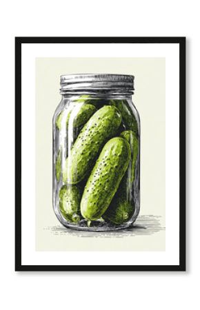 Vintage pickled cucumbers in a glass jar.