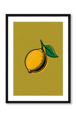 Vintage Lemon Illustration on Yellow Background