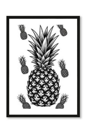 Black and White Pineapple Illustration.