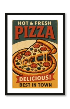 Vintage hot and fresh pizza poster best in town
