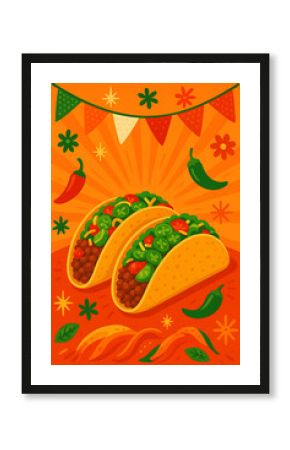 Taco shop poster, vibrant fiesta vibe 