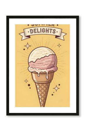 Ice Cream Cone Summer Delights Illustration on Yellow Background