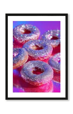 Fun Christmas party concept with sweet donuts and glittering mirrorballs, creating energetic retro holiday atmosphere.