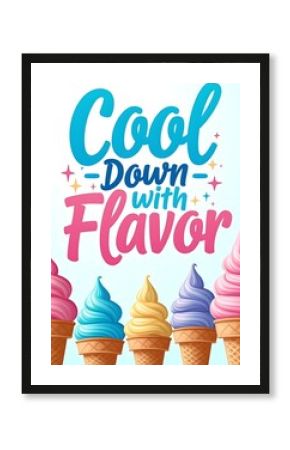 Colorful Ice Cream Cones with Playful Typography in Retro Summer Poster Design   