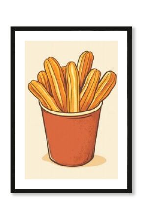 churros retro vintage drawing painting style, food poster, snacks