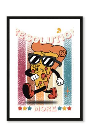 A funny retro design featuring "Resolution: Eat More Pizza" in bold typography. New Year mockup design,