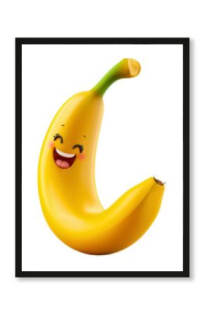 Cute banana cartoon character illustration, featuring a cheerful and funny fruit mascot with a happy smile, perfect for retro tropical designs and healthy summer posters