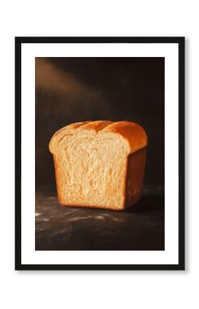 Homemade bread loaf on rustic dark background. Poster design, realistic, HD, copy space 