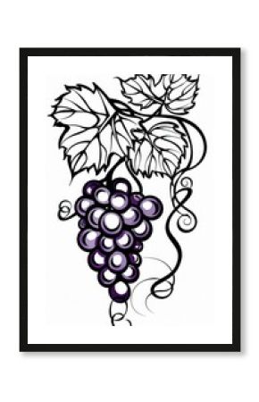 Stylized purple grapes with leaves and swirling tendrils. Ideal for wine labels, vineyard branding, or decorative elements related to harvest and nature.