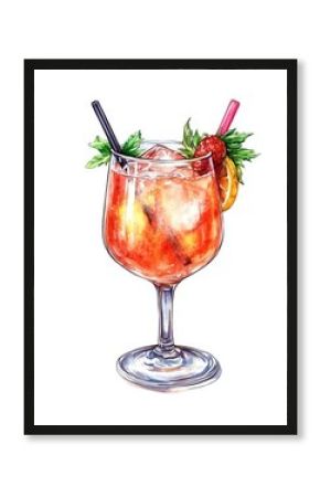 A hand-drawn clipart of a lemony Watercolor Gin cocktail, depicted as a glass of a long alcoholic drink, perfect for stock prints and club beverages.