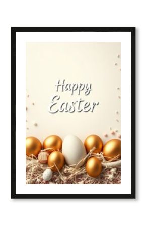 Happy easter greeting card golden eggs border and pastel sugar sprinkles monochrome retro tinted easter border Ultra realistic Photorealistic 