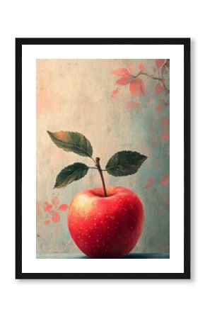 Minimalist retro apple still life vintage botanical surreal fruit illustration artistic design textured painting rustic soft light natural organic delicate fine art warm poster room home decor fresh