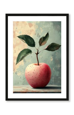 Minimalist retro apple still life vintage botanical surreal fruit illustration artistic design textured painting rustic soft light natural organic delicate fine art warm poster room home decor fresh