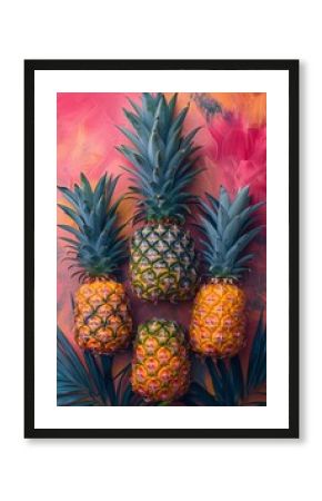 Retro American Poster Featuring Taiwanese Pineapples at Various Angles