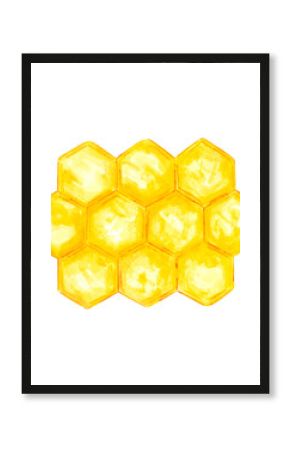 Hand drawn watercolor honey comb on white background. Scrapbook design, typography poster, label, banner.