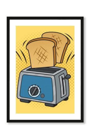 toasts fly up from the toaster pinup pop art retro raster illustration. Comic book style imitation.