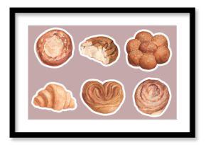 Collection of tasty and aromatic buns illustrations