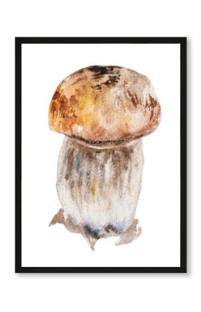 Watercolor illustration of different mushrooms, brown, yellow, orange. Hand-drawn watercolor illustration of mushrooms. For textile design, postcards, menus, for an autumn holiday.