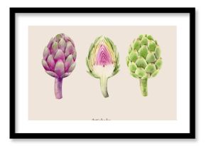 Handpainted watercolor poster with artichokes