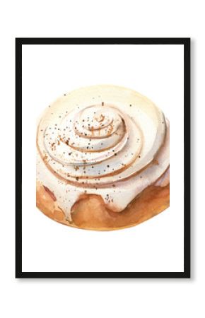 cinnabon, cinnamon roll on an isolated white background, watercolor illustration