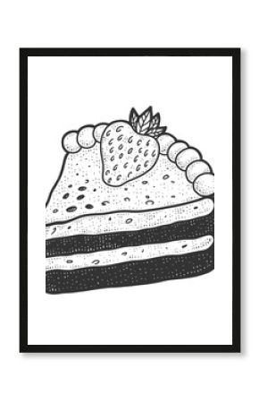 slice of strawberry cake sketch raster