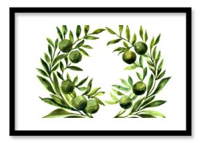 watercolor sketch of a wreath of olive branches